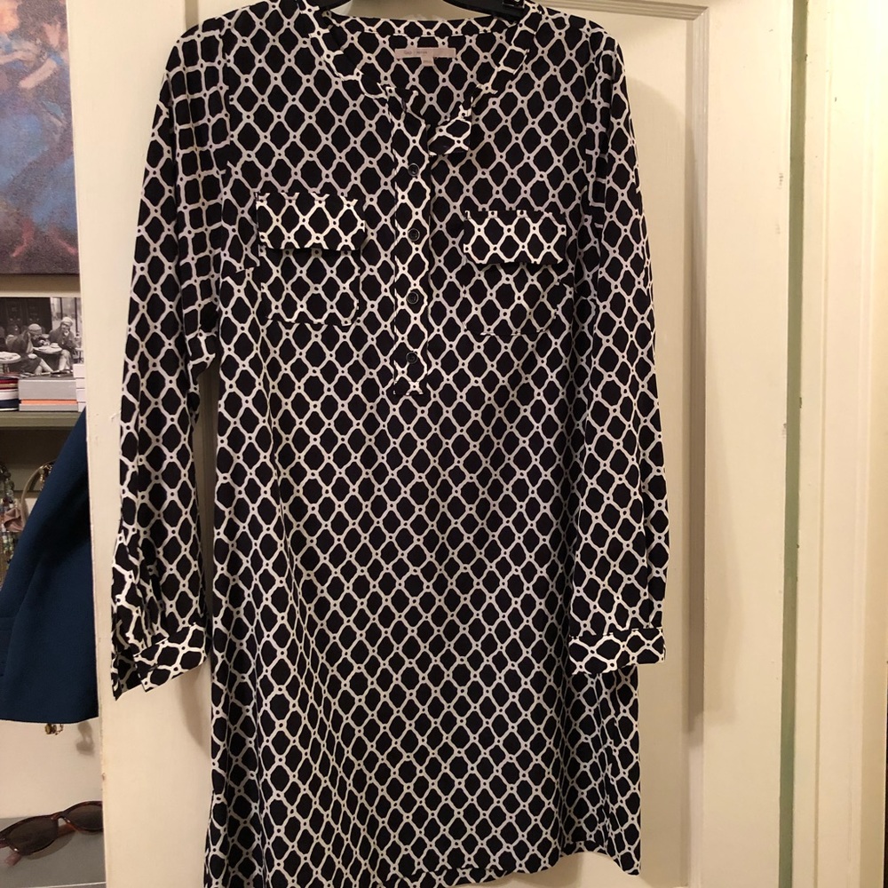 GAP Geometric Print Navy + White Shift Dress